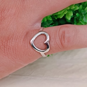 925 Sterling Silver Heart Ring, Open Heart Ring, Dainty Love Ring, Cute Promise Ring, Handmade Valentine&#39;s Gift Ring, Gift For Wife & Gf