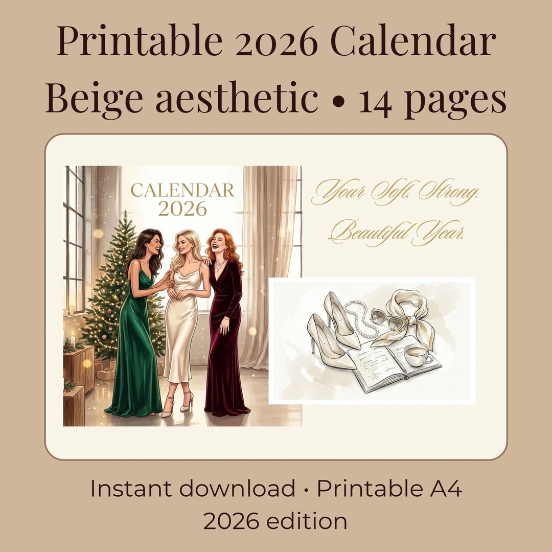 Printable 2026 Beige Aesthetic Calendar – Fashion Sketch Style, Instant ...