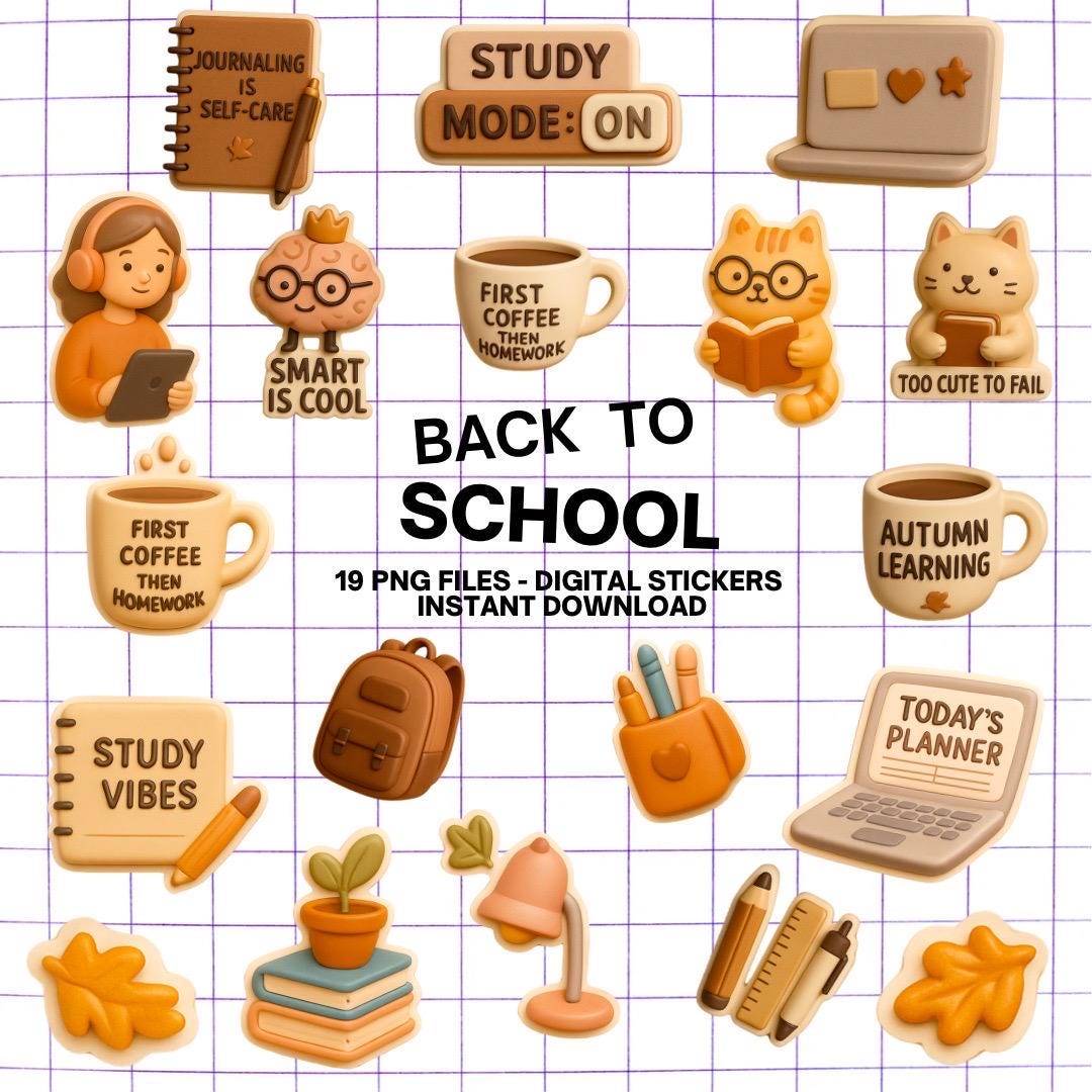 Back to School Digital Stickers | Study Planner, Goodnotes (19 PNG) - Etsy