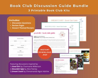 Book Club Discussion Guide Bundle | 3 Printable  Kits | Questions, Reviews & Dessert Recipes