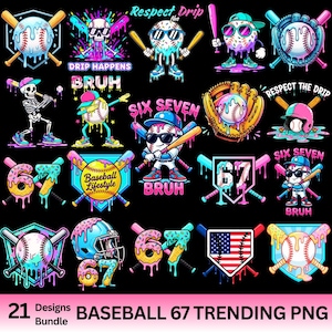 Trendy Baseball Lifestyle PNG Bundle Drip Ice Cream Clipart Championship Vibe Sports 6 7 Gen Alpha Funny Six Seven Meme Cool Baseball Player