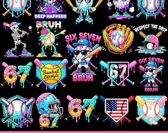 Trendy Baseball Lifestyle PNG Bundle Drip Ice Cream Clipart Championship Vibe Sports 6 7 Gen Alpha Funny Six Seven Meme Cool Baseball Player