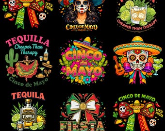 Cinco De mayo Png Bundle Divertido Cinco de mayo Preppy cinco de mayo Sugar Skull Fiesta Design Mexican Skull Margarita Skeleton Digital Design