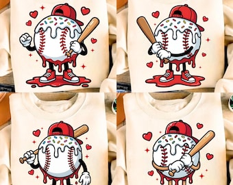 Trendy Baseball Drip Valentines Bundle PNG Cool Sports Design for Boys & Men Red Png baseball player boys baseball game day preppy valentine