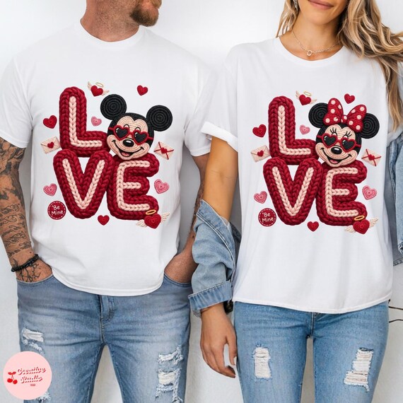 Faux Yarn Crochet Love Valentines Day Png, Latch Hook Yarn Heart, Mouse Couple Valentine, cute Valentine png, valentine shirt png, love xoxo