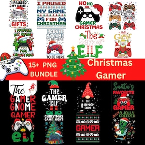 15 Christmas Gamer PNG Bundle Video Game Controller Sublimation Designs Holiday Gaming Clipart Elf Digital Download Santa Steve Creeper art