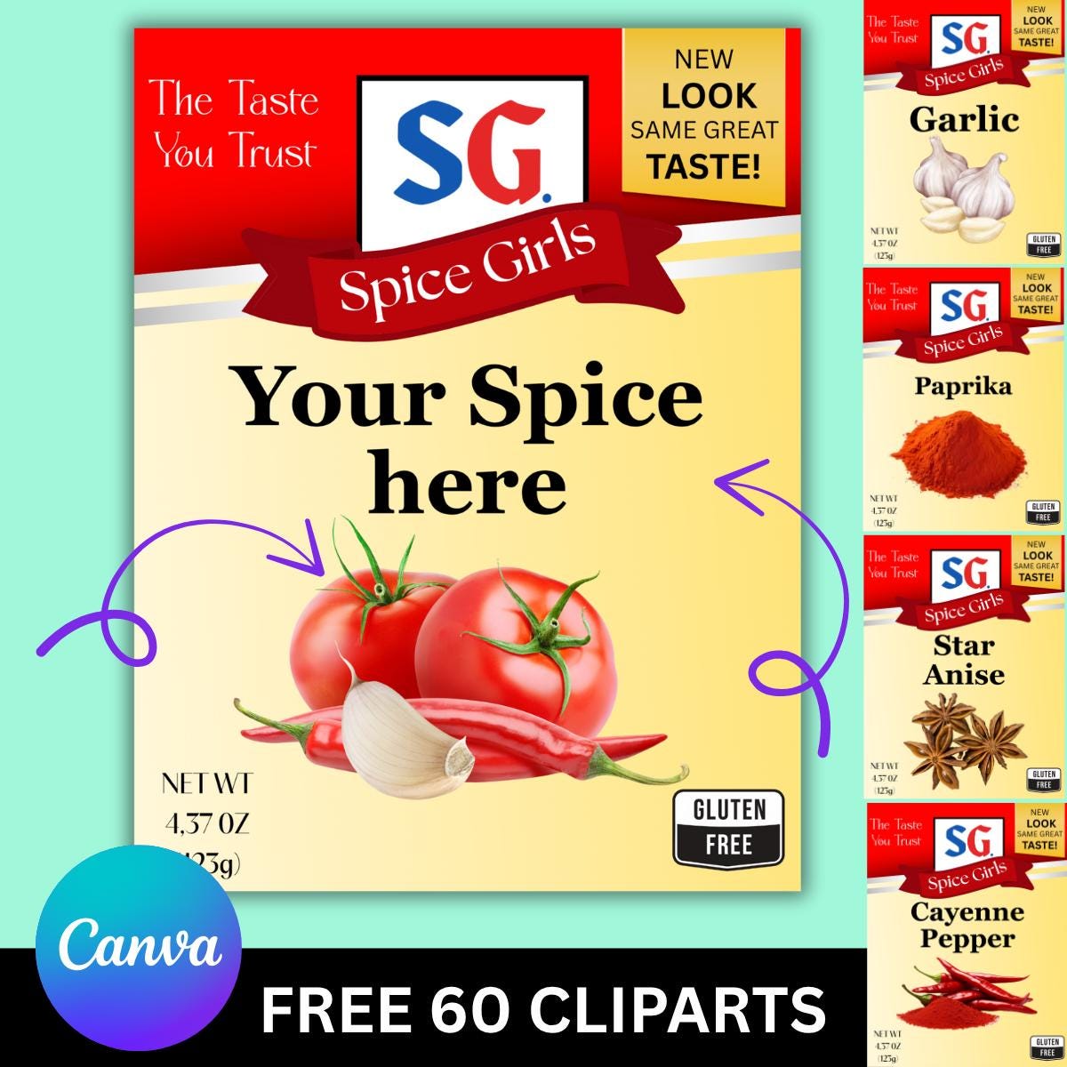 spice girls canva template funny seasoning label editable