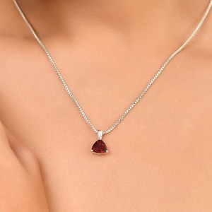 Trillion Cut Garnet Pendant Necklace: 925 Sterling Silver Solitaire