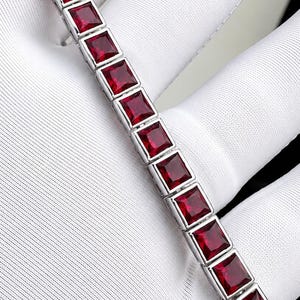 Pigeon Blood Ruby Tennis Bracelet | 37 CT Princess Cut Men's Gemstone Bracelet | 925 Sterling Silver Bezel