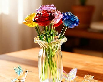 Handmade Glass Rose Bouquet for Couples, Eternal Rose Decor, Romantic Anniversary Gift, Valentine Gift for Her
