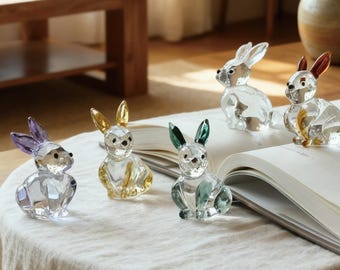 Glass Bunny Figurine , Cute Desk Decor,  Mini Bunny Ornament for Bedroom & Dorm, Back To School Gift, Small Colorful Art Collectible