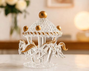 Glass Carousel Sculpture, Handblown Decor, Nostalgic Home Accent, Christmas Gift Idea, Carousel Horse Figurine, Glass Art Collectible