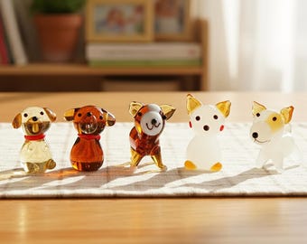 Handmade Glass, Mini Glass Dog Figurines , Colorful Animal Decor, Small Gift for Dog Lovers, Home Desk Ornament, Christmas Gift