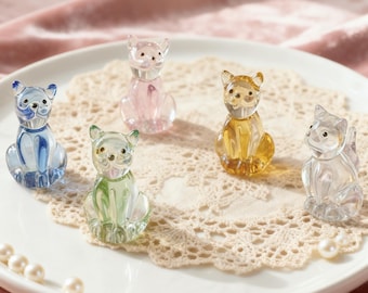 Handmade Glass Cat Figurines, Mini Crystal Cats,Colorful Animal Decor, Small Gift for Cat Lovers, Home Desk Ornament, Adorable Crystal Decor