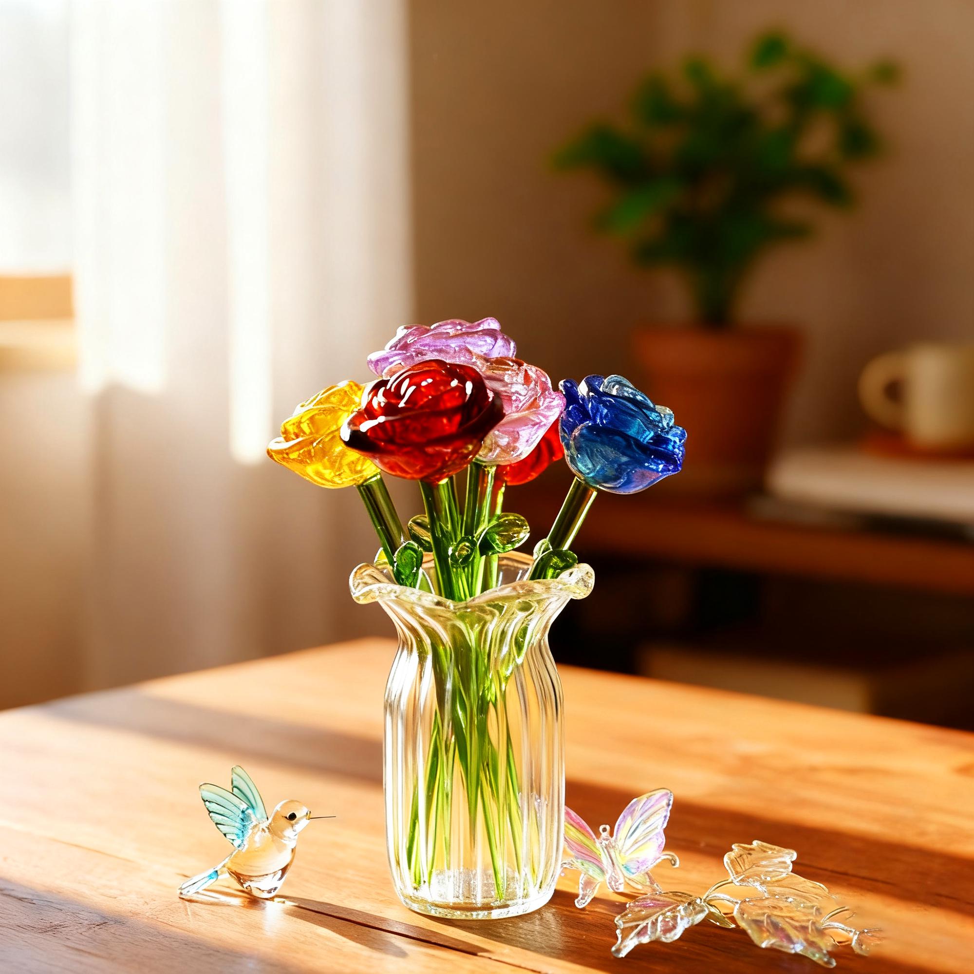 Handmade Glass Rose Bouquet for Couples, Eternal Rose Decor, Romantic ...