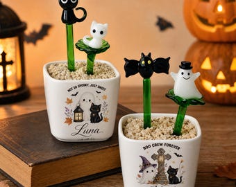 Personalized Halloween Glass Flower Pot, Custom Non-Scary Halloween Gift for Kids, Non-Candy Gift Idea, Halloween Decorations for Children