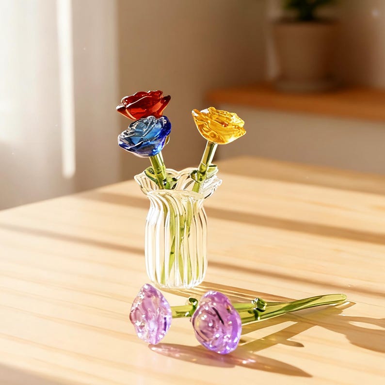 Handmade Glass Rose Bouquet for Couples, Eternal Rose Decor, Romantic ...