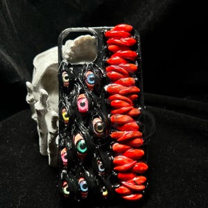 Dark Horror Eye Teeth Phone Case | Cthulhu Aesthetic Handmade Cover | Black Red Demon Monster Style | Custom for All Models|Weird Gift Idea