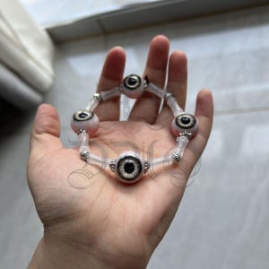 Handmade Black and White Eyeball Bracelet | Gothic Horror Punk Bead Jewelry | Creepy Resin Accessory | Unique Statement Gift