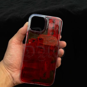 Handmade Liquid Phone Case with Floating Razor Blades–Blood-Diffusion Effect | Transparent Soft Shell for iPhone | Artistic Grunge Aesthetic