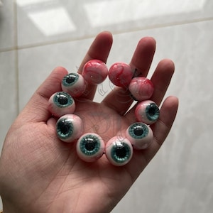 Punk Style Resin Eyeball Bracelet | Handmade Carved Beads | Unique Creepy Gothic Jewelry Gift