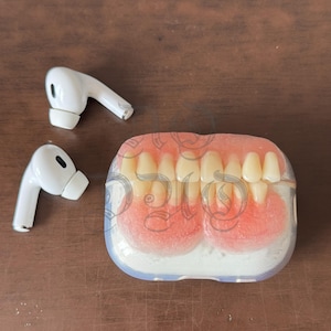 Dentures Design Earbuds Case | Handmade Custom Cover for AirPods Pro & All Models | Weird Funny Teeth Aesthetic | Resin Protective Shell