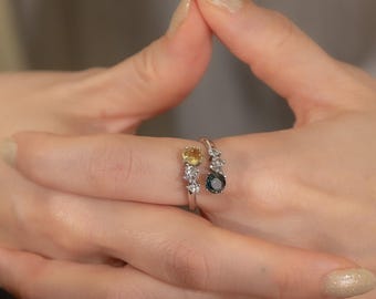 Yellow Sapphire Sterling Silver Bypass Ring | Adjustable Open Band