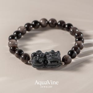 Black Jade Pixiu Bracelet 貔貅 | Type-A Wuji Jade & Obsidian Beads | Feng Shui Wealth Protection | Hand-Carved Talisman | Unisex Jewelry
