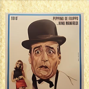 Poster Cinema Art 34 Toto', Peppino und die Malafemmina, Papiarte Posterdrucke für Innendekoration, Vintage auf Pergamentpapier