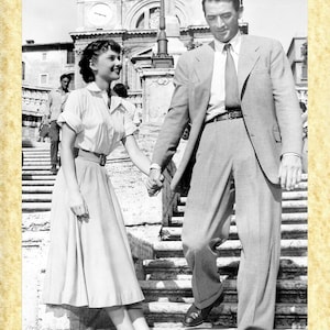 Cinema Americano Art 07 Audery Hepburn (Vacanze romane) Papiarte Poster Stampe da Parete, Vintage su Carta Pergamenata Arredamento, Casa