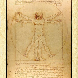 Arte Classica Art 08 Leonardo, (L'uomo di Vitruvio) Papiarte Poster Stampe da Parete, Vintage su Carta Pergamenata Arredamento, Casa
