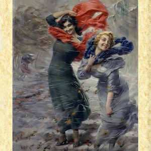 Arte '800 Art 05 Gaetano Bellei (Raffica di vento), Papiarte Poster Stampe da Arredamento, Vintage su Carta Pergamenata