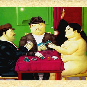 Arte Contemporanea, Fernando Botero Art 08, (I giocatori di carte), Papiarte Poster Stampe da Parete, Vintage su Carta Pergamenata, Casa
