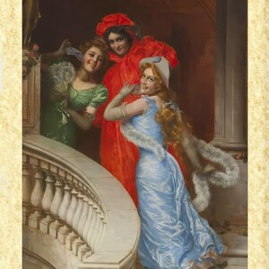Arte '800 Gaetano Bellei Art 09 (Il via alla mascherata), Papiarte Poster Stampe da Arredamento, Vintage su Carta Pergamenata