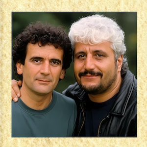 Cinema Italiano art 33 Massimo Troisi e Pino Daniele, Papiarte Poster Stampe da Parete, Vintage su Carta Pergamenata, Arredamento, Casa