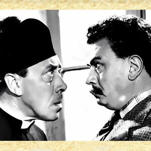 Cinema Italiano Art 09 Beppone e don Camillo, Papiarte Poster Stampe da Parete, Vintage su Carta Pergamenata, Arredamento, Casa