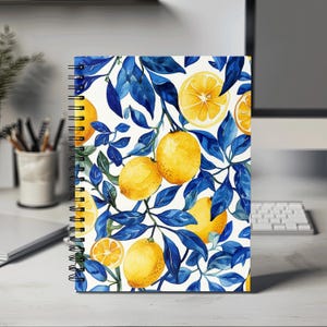 Cahier à spirales vibrant citron - ligne lignée, joli journal, organiseur de papeterie, cadeau pour les étudiants, carnet de notes d'été, bloc-notes floral
