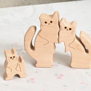 Personalized Wooden Family Cat Puzzle, Parents Baby Puzzle Name, Engraved Family Name Puzzle, Family Home Decor,Gift For Kids,Family Puzzle