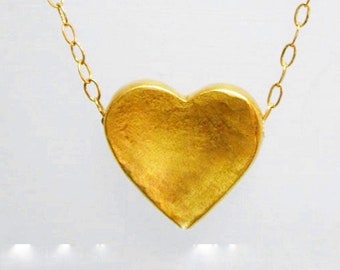 Exquisite Heart solid Gold, Silver, 24k gold plated, Matte finish, Pendant Necklace, A Timeless Symbol of Love, custom mad.Made in Israel.