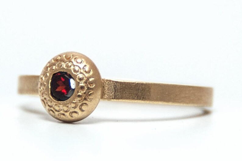 Garnet Ring Birthstone January Natural Stones Modernist Garnet Ring Hammed Garnet Ring Round Gold 14K Yellow Garnet Ring Gift For Her