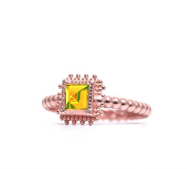 Square Ultra Violet gemstone 9k Rose Gold Granulated Jewelry Gift For Her Birthstone February Amethyst Ring Solitaire Ring 9k Rose Gold