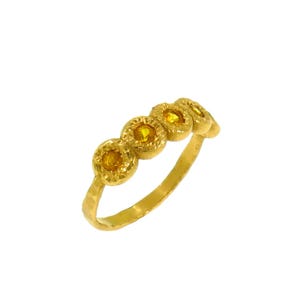 Yellow Sapphire Wedding Band, Unique Art Deco 18K Yellow Gold Jewelry, Half Eternity Handmade Rings, September Birthstone, Made to order.