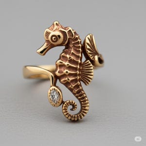 Seahorse Ring in Gold – Unisex Ocean Jewelry, Nautical Animal Statement Ring, Marine Life Gift
