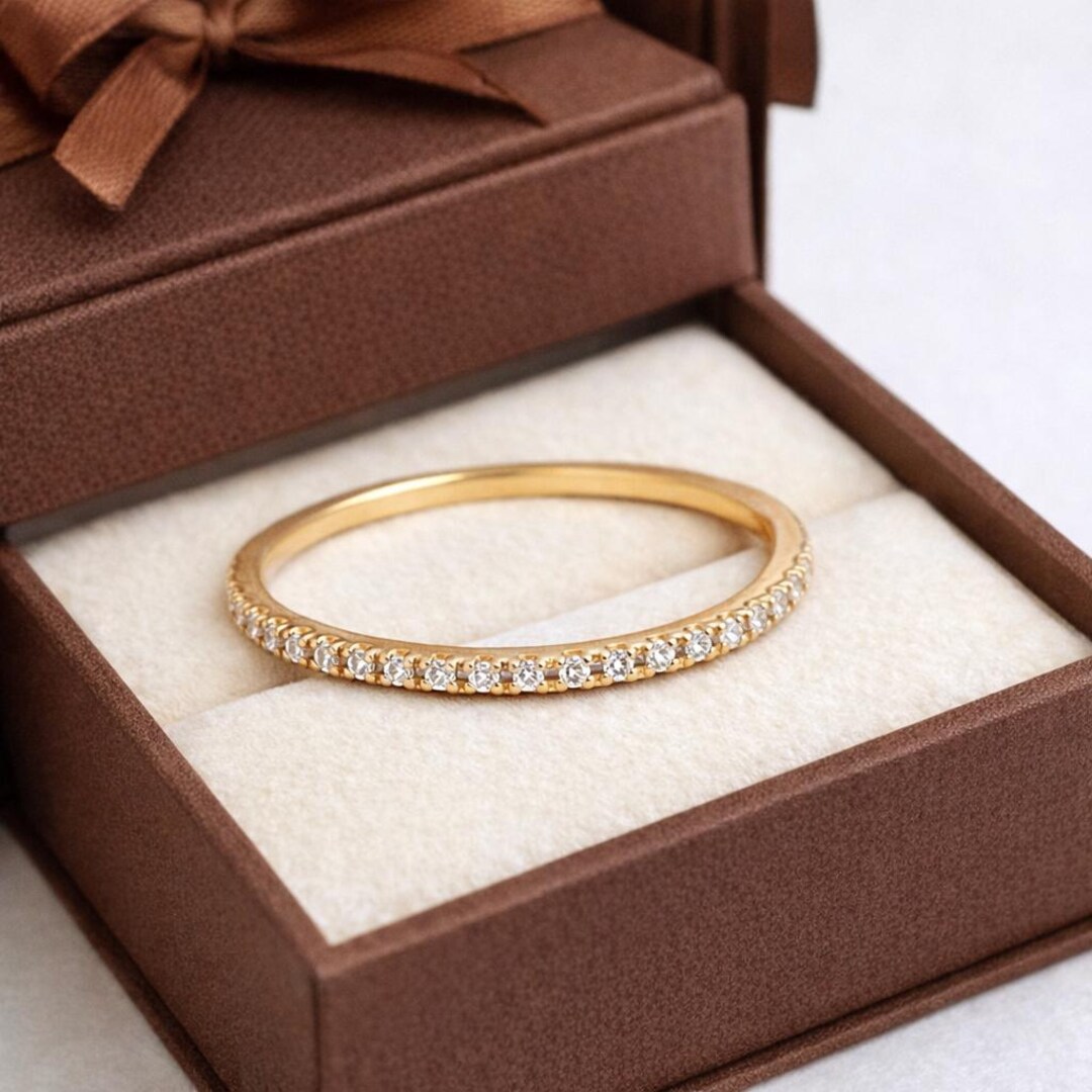 14K Solid Gold Diamond Eternity Band | Pave Wedding Ring, Anniversary ...