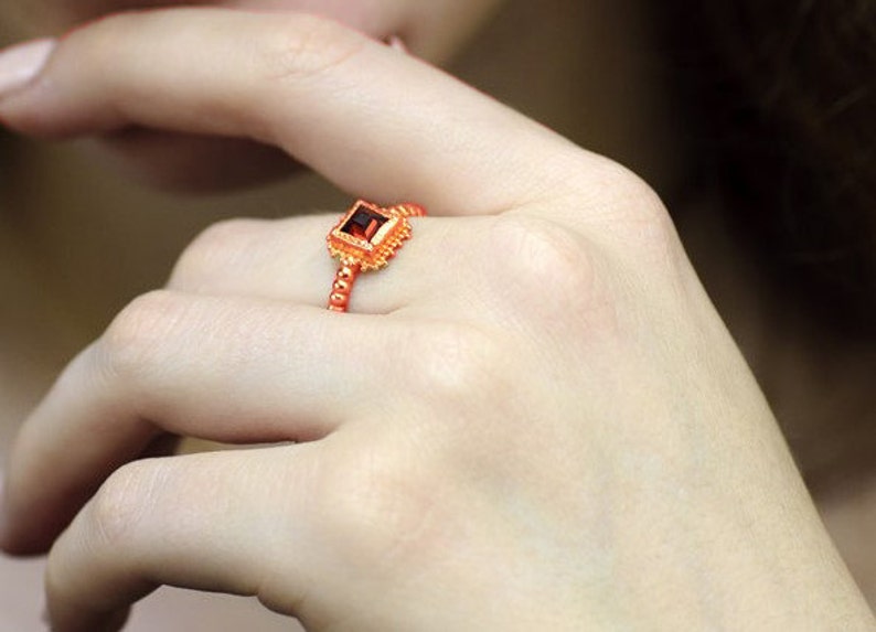 Square Ultra Violet gemstone 9k Rose Gold Granulated Jewelry Gift For Her Birthstone February Amethyst Ring Solitaire Ring 9k Rose Gold