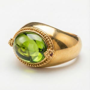Anillo de sello romano de oro con intaglio / Anillo llamativo con peridoto y rubí
