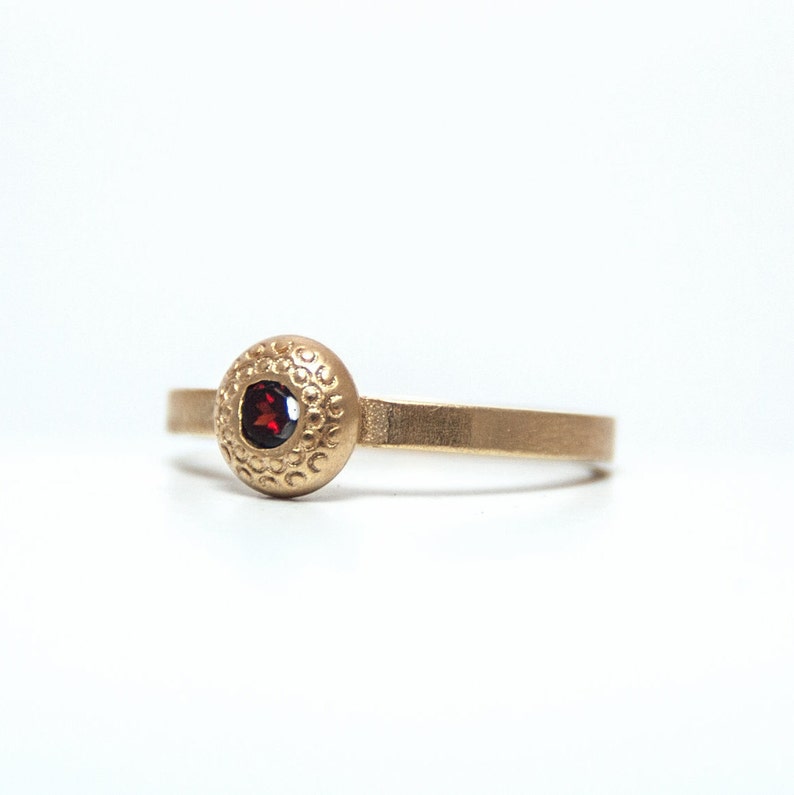 Garnet Ring Birthstone January Natural Stones Modernist Garnet Ring Hammed Garnet Ring Round Gold 14K Yellow Garnet Ring Gift For Her