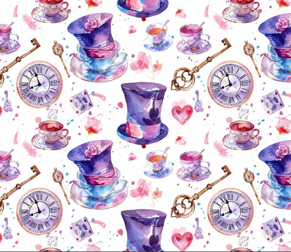 Alice In Wonderland Magic Hat Pattern cotton fabric print, sold by half yard