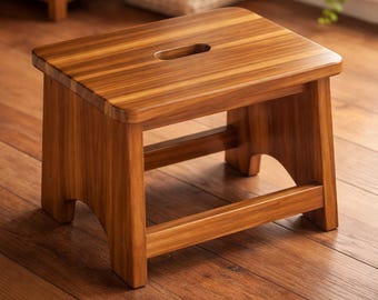 Taburete de madera de acacia, asa resistente, diseño antideslizante y duradero, 33 cm de altura.