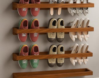 Rustic Wood Wall Mounted Shoe Rack, Entryway Organizer (Set of 4)
